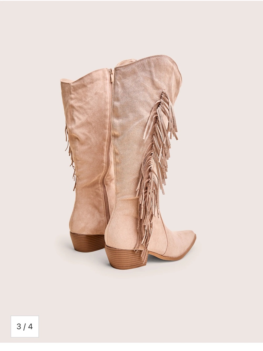 Tucker Beige Faux Suede Knee High Tassle Detail Western Boots - Picture 3 of 11